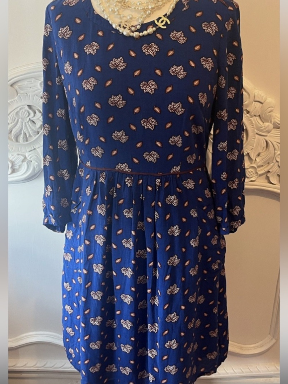 Boden Autumn Leaves Long Sleeve Knee length Fall Dress 16L - Picture 8 of 10